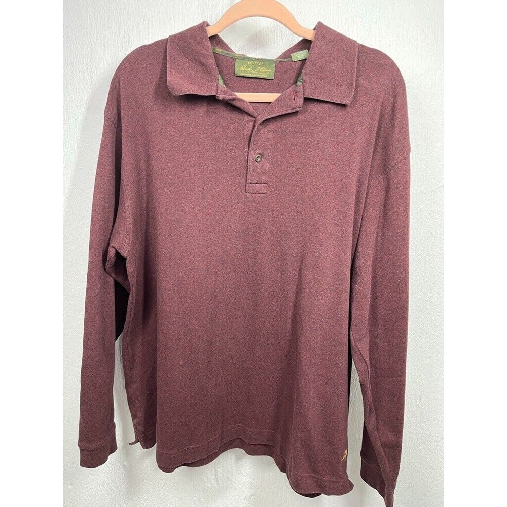 ORVIS SIGNATURE COLLECTION MENS LARGE PIMA COTTON BURGANDY HENLEY LONG SLEEVE